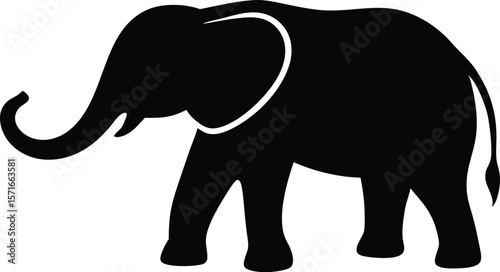 A minimalist elephant with large body and short legs standing calmly silhouette Vector