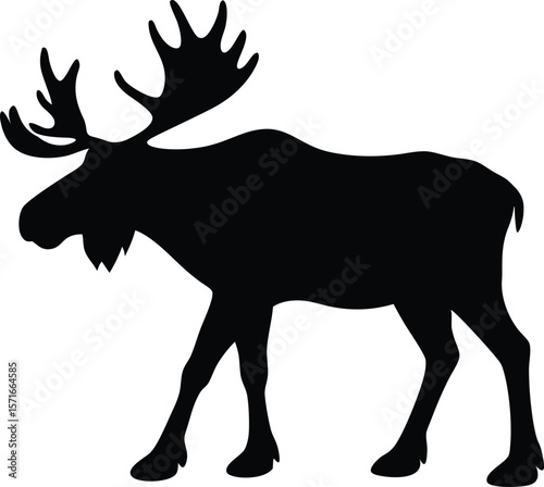 A moose walking with antlers angled backward and legs in stride silhouette Vector