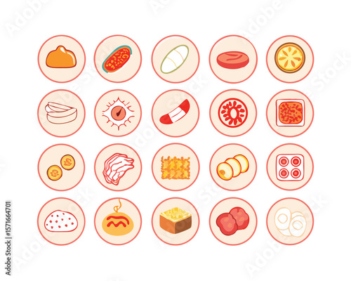 Comprehensive icon set featuring diverse international food representations ideal for menus websites cookbooks and culinary themed designs Includes various global cuisines and dishes for versatile