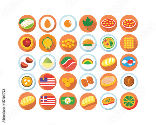 Illustration of a dog potentially part of a larger set of international food icons suitable for use in menus websites or educational materials related to