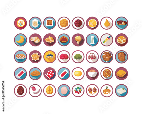 Extensive icon set featuring diverse international foods perfect for menus cookbooks culinary websites and food related apps showcasing a wide variety of global cuisines in