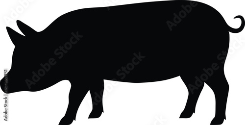 A pig with lowered head as if grazing on ground in relaxed stance icon silhouette Vector