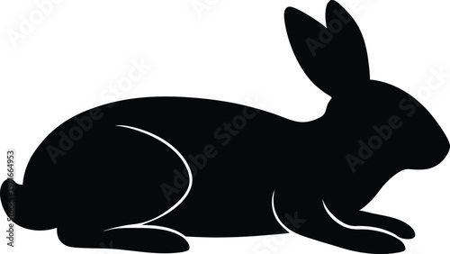 A relaxed rabbit lounging on its side peacefully with stretched out legs silhouette Vector