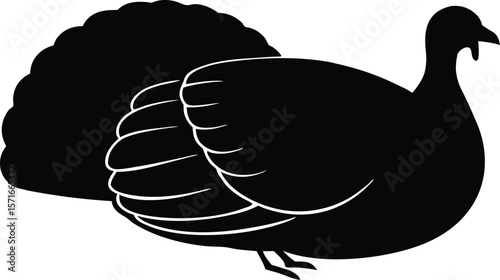 A turkey resting on ground with legs tucked under and calm expression silhouette Vector