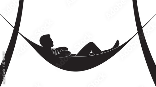 Silhouette of man relaxing in hammock between trees peaceful outdoor rest leisure vacation illustration