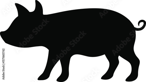 A walking piglet with short legs and perked ears moving forward slowly silhouette Vector
