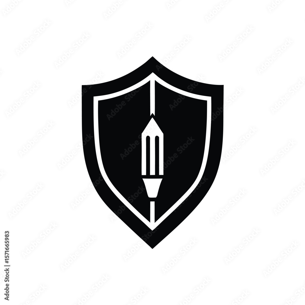 Modern Shield with Pen & Book, Education logo vector art illustration Modern Shield with Pen & Book, Education logo vector art illustration