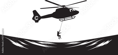 Helicopter Rescue Silhouette Over Water Emergency Airlift Illustration for Search and Rescue Operations