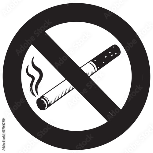 Black and white graphic symbol indicating no smoking with a cigarette and smoke inside a red prohibition circle