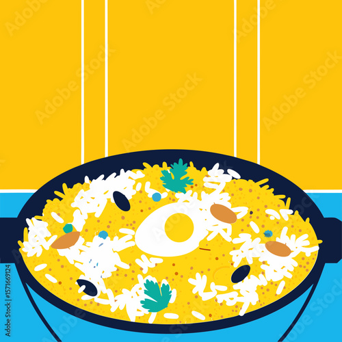 Biryani icon, traditional rice dish illustration, South Asian cuisine food symbol, flat spicy meal vector graphic