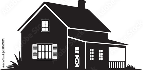 Charming traditional house with porch and chimney silhouette