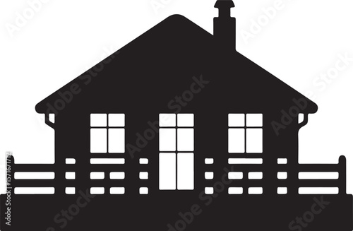 Simple house with chimney and porch railing silhouette