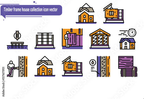    Timber frame house collection icon vector