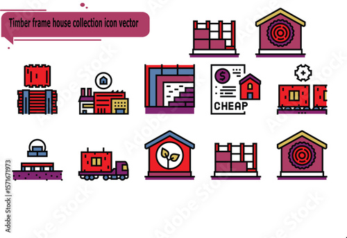    Timber frame house collection icon vector