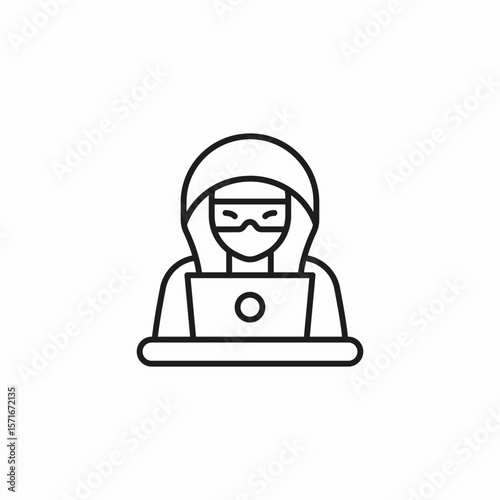 hooded hacker laptop icon sign vector
