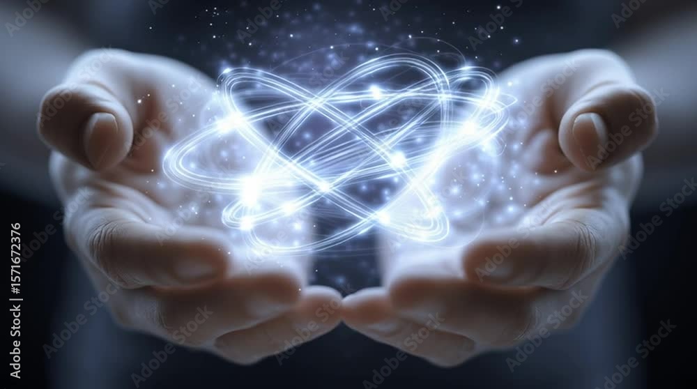 Hands emitting a bioenergetic pulse with visible atomic particles. Futuristic and symbolic image blending energy healing, human potential, and quantum biology—ideal for science, wellness, and tech the Hands emitting a bioenergetic pulse with visible atomic particles. Futuristic and symbolic image blending energy healing, human potential, and quantum biology—ideal for science, wellness, and tech the