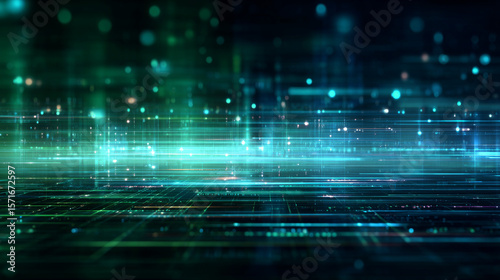 Digital technology banner green blue background concept with technology light effect, abstract tech, innovation future data, internet network, Ai big data, lines dots connection, illustration vector