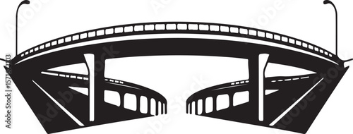 Modern highway overpass with multiple lanes and ramps in a striking silhouette