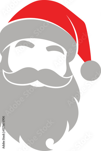 Santa Claus Hat & Beard - Christmas Design on Black Background