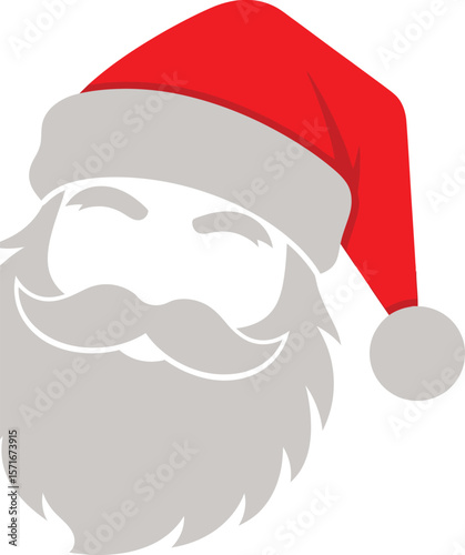 Santa Claus Hat & Beard - Christmas Design on Black Background