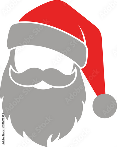 Santa Claus Hat & Beard - Christmas Design on Black Background