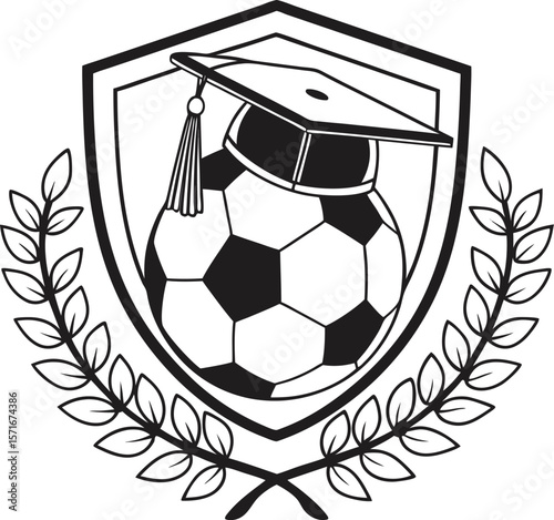 Vector art of a soccer ball with graduation cap symbolizes academic and athletic achievement