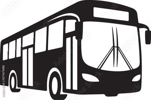Modern city bus front view with clear windows and windshield silhouette