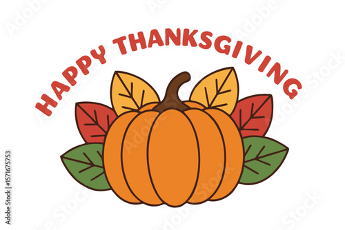 Happy Thanksgiving Greeting: Festive Pumpkin with Autumn Leaves Design