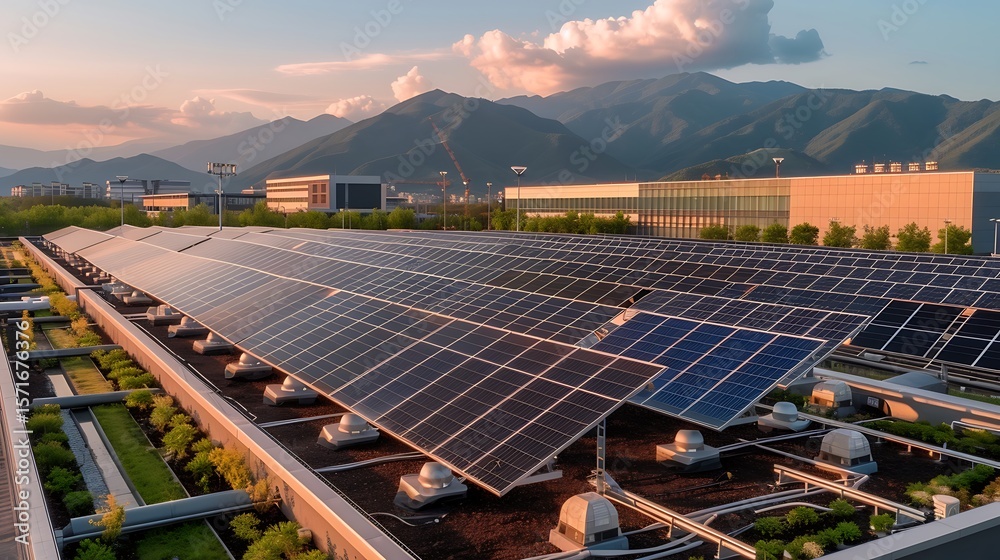 custom made wallpaper toronto digitalSmart solar panels installed on a high-tech rooftop with automatic cleaning drones in standby. 32k, full ultra HD, high resolution