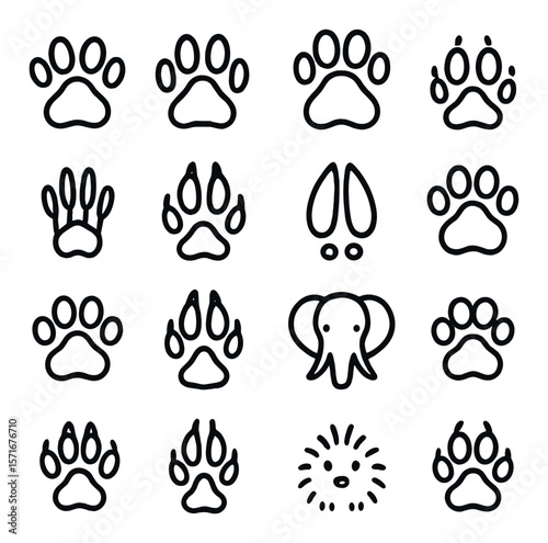 Animal pawprint icon collection, wildlife and pet footprint symbols, nature tracks set