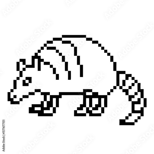 Armadillo in pixel outline style with distinct features and playful stance