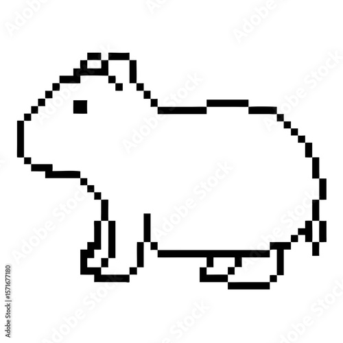 Pixel outline art illustration of a cute capybara standing, perfect for casual digital use