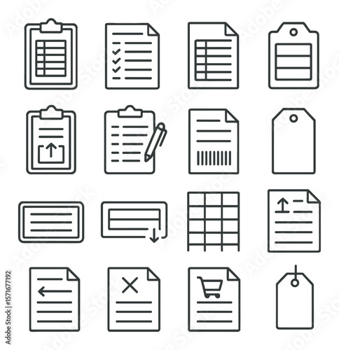 Warehouse documentation collection, comprehensive icons. logistics and inventory symbols set