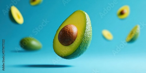 green avocado on a blue background