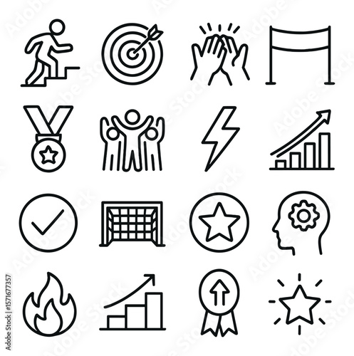 Achievement icon collection, success and goal symbols. reward and progress icons set