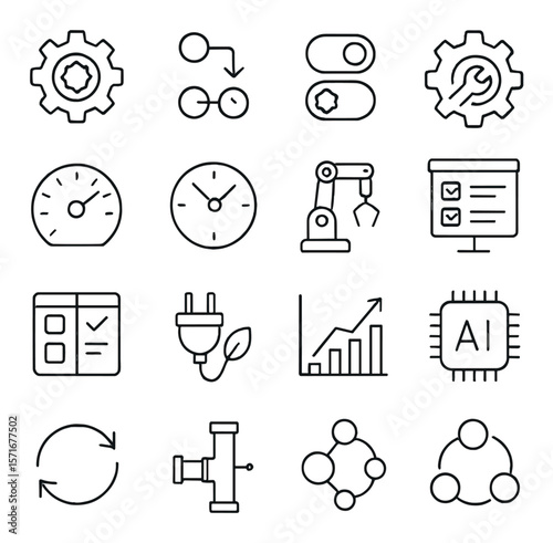 Automation and efficiency collection, productivity tools. workflow and management icons