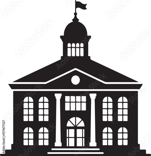Classic building with dome and flag architectural silhouette