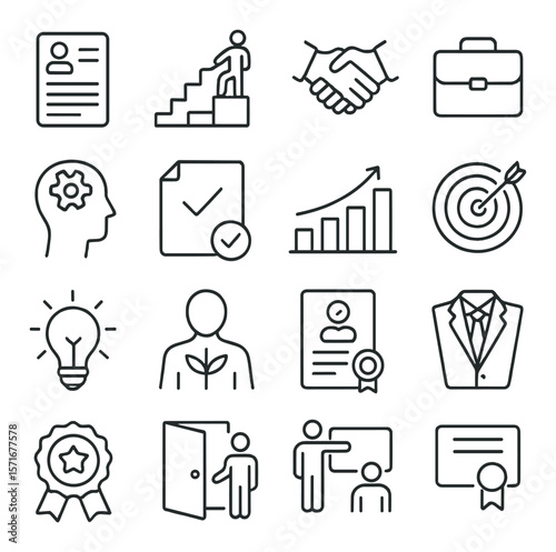 Career success collection, achievement icons set. professional growth and goals symbols