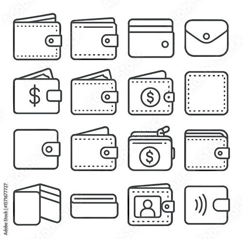 Wallet icon collection, money and finance set. simple purse and card symbols
