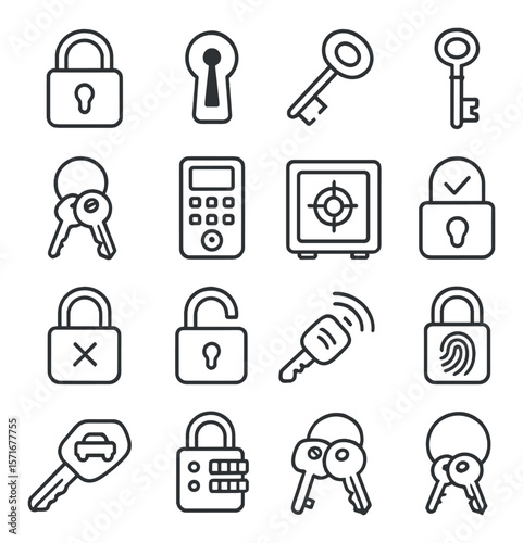 Keys and locks collection, security symbols set. access and protection icon pack