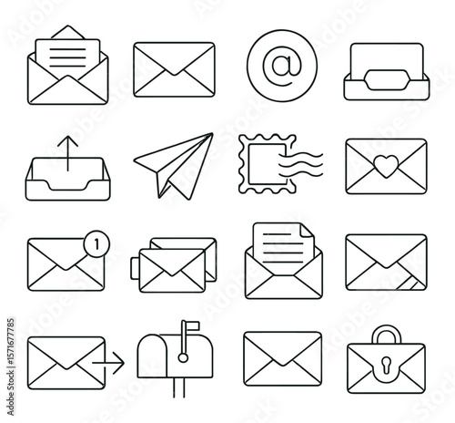 Mail icon collection for messaging and communication. simple email and letter symbols