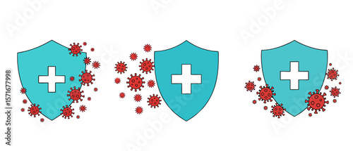 Immune System Protection: Medical Shields Defending Against Viruses Set