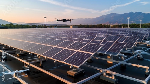 Wallpaper Mural Smart solar panels installed on a high-tech rooftop with automatic cleaning drones in standby. 32k, full ultra HD, high resolution Torontodigital.ca