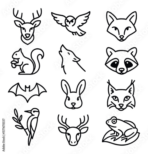 Forest animals collection, woodland creatures set. wildlife and nature icons pack