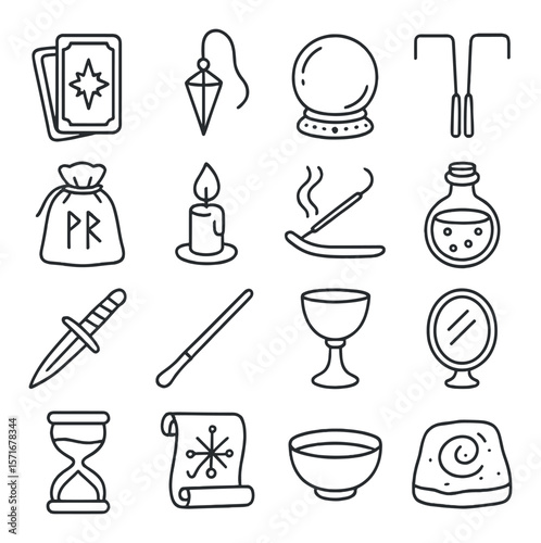 Mystical tools collection, magic and alchemy set. enchanting spiritual symbols