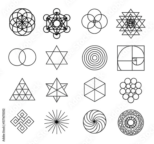 Sacred geometry collection, mystical shapes set. spiritual and geometric symbol designs