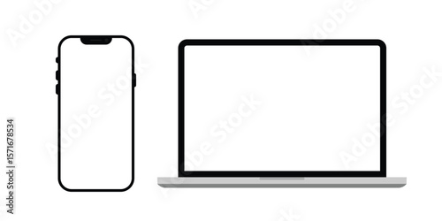 Laptop computer and smartphone with blank screen. mobile phone and pc mockup with empty display for ui, app, website, demo, product advertisement. transparent vector
