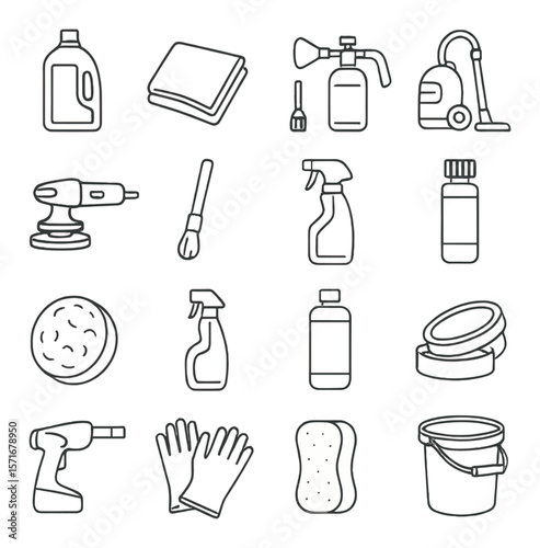 Auto detailing tools collection, car cleaning equipment. vehicle care essentials set