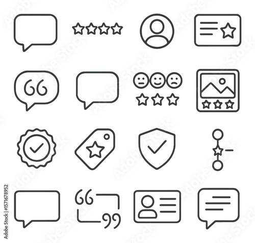 Review and feedback collection, simple icon set. ratings and comment design pack