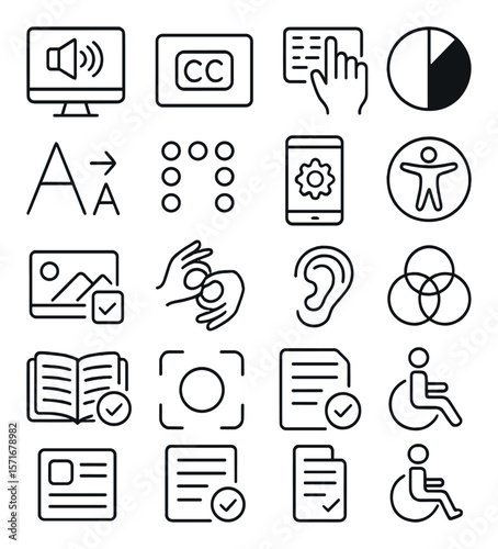 Accessibility icon collection, inclusive symbols for universal design and ease of use